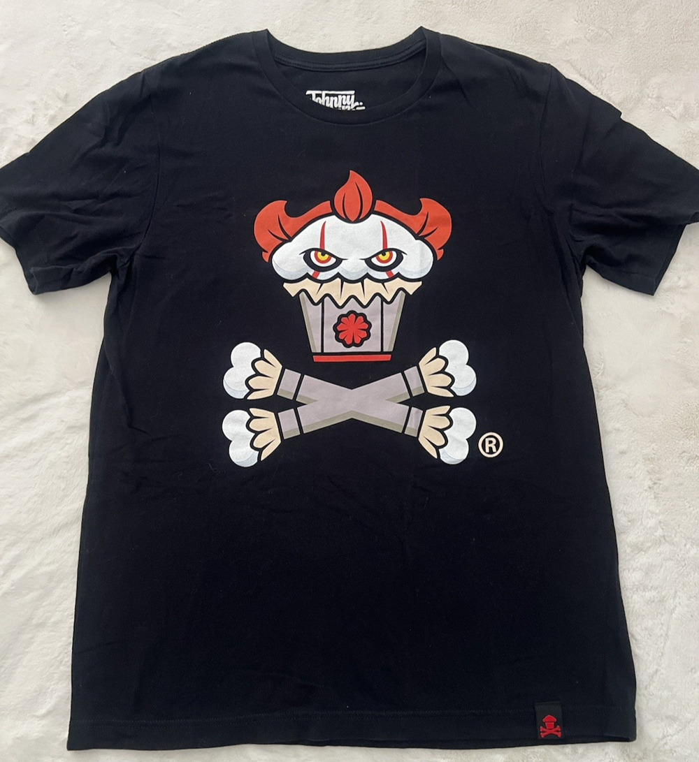 Johnny Cupcakes Clown Skull Graphic T Shirt Black Adult Large Cotton